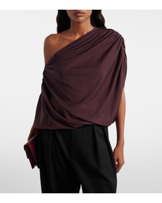 Wolford Purple Draped Off-Shoulder Bodysuit