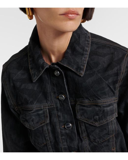 Ganni Black Printed Denim Jacket