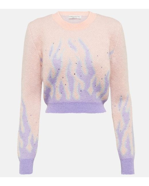Alessandra Rich Purple Embellished Jacquard Mohair-Blend Sweater