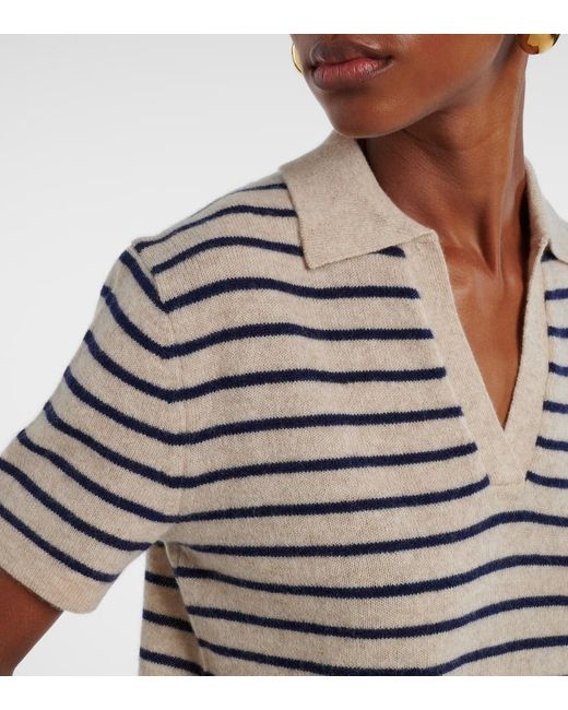 Velvet White Striped Cashmere Polo Sweater
