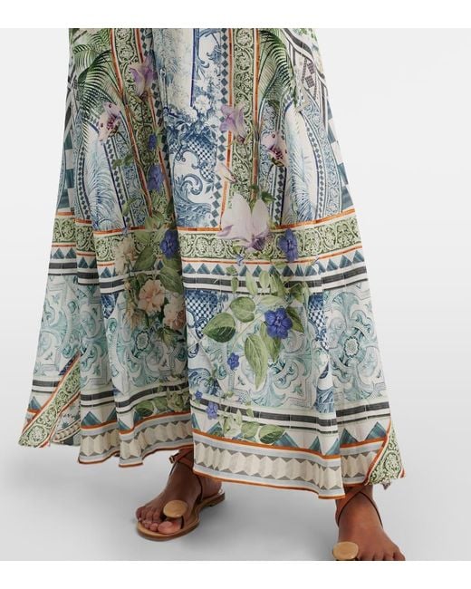 Robe Longue Imprimee En Crepe De Soie Camilla en coloris White