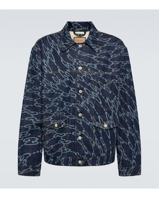 Gucci Blue Wavy GG Denim Jacket for men