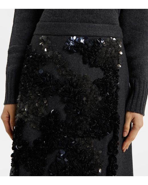 Plan C Black Sequined Wool-Blend Midi Skirt