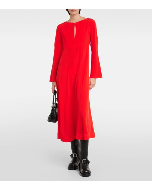 Dorothee Schumacher Red Sophisticated Volumes Silk Midi Dress