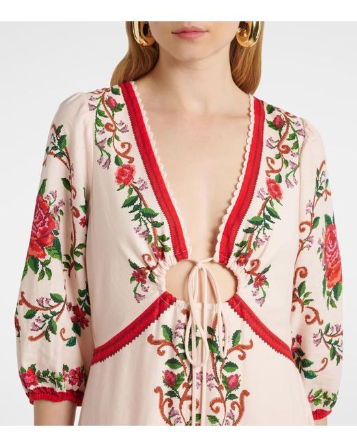 Farm Rio Red Bedrucktes Maxikleid Aus Einem Leinengemisch