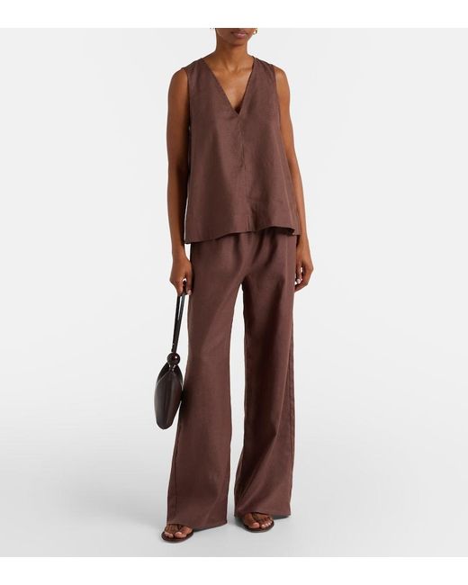 Asceno Brown Austin Linen Wide-Leg Pants
