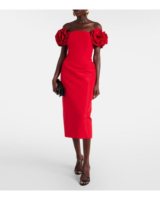 Carolina Herrera Red Off-Shoulder Silk Cocktail Dress