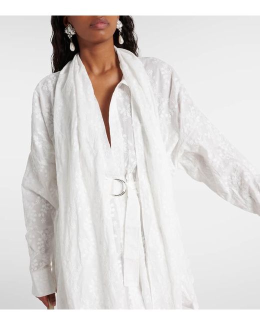 Norma Kamali White Besticktes Minikleid aus Baumwolle