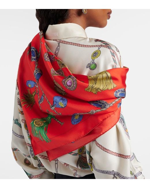 Versace Red Printed Silk Twill Scarf