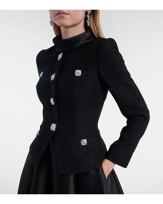 Self-Portrait Black Boucle Taffeta Midi Dress