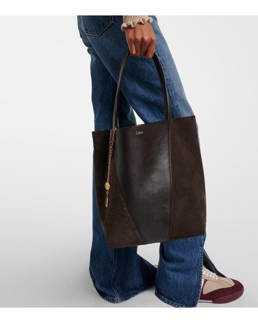 Chloé Black Spin Leather And Suede Tote Bag