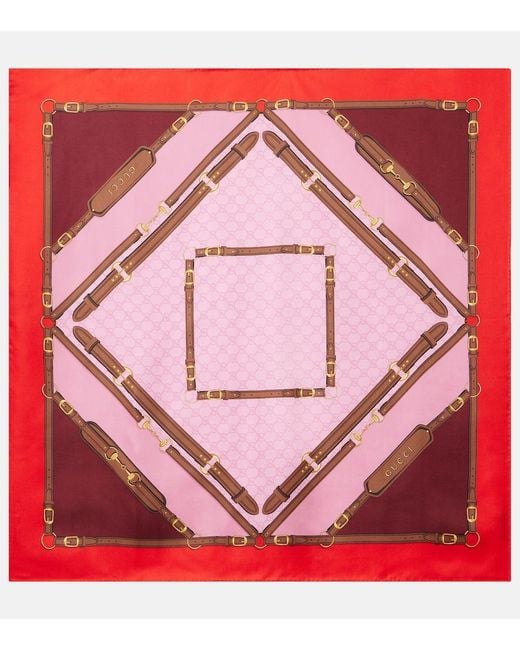Gucci Red Printed Silk Twill Carré