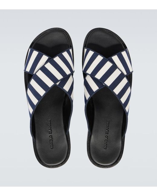 Manolo Blahnik Blue Otawi Striped Canvas Slides for men