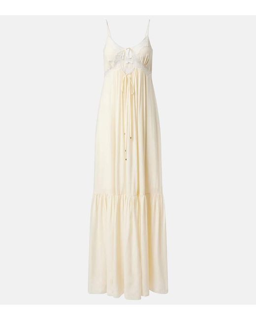 Vestido Largo De Crepe De Seda De China Con Encaje Chloé de color White