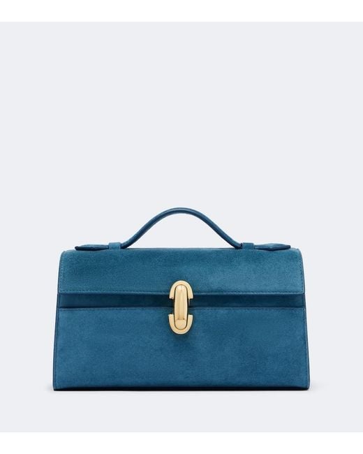 SAVETTE Blue Symmetry Pochette Small Suede Top-Handle Bag