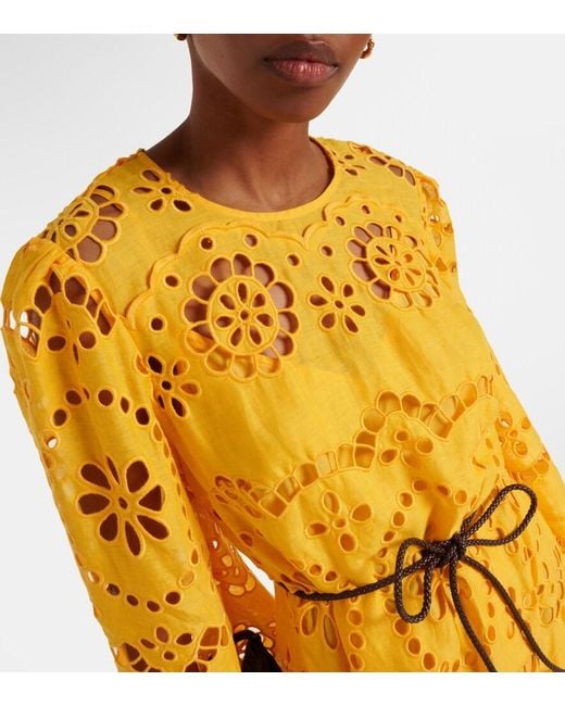 Zimmermann Yellow Pop Embroidered Midi Dress