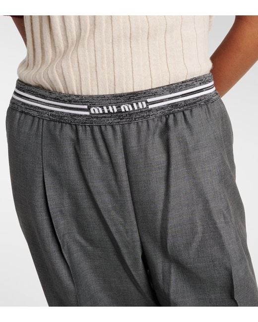 Miu Miu Gray Low-Rise-Hose Aus Wolle