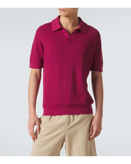 Zegna Red Knitted Cotton Polo Shirt for men