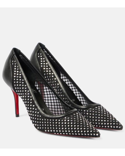 Christian Louboutin Black Apostropha 80 Embellished Mesh Pumps