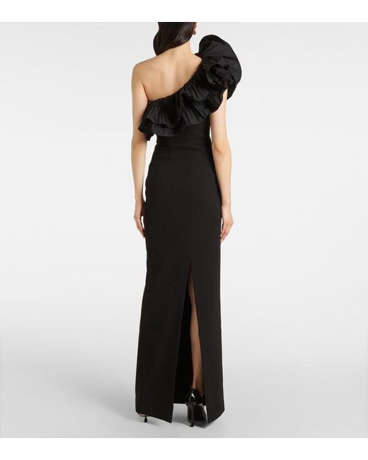Rebecca Vallance Black Ella Ruffled Crepe Gown