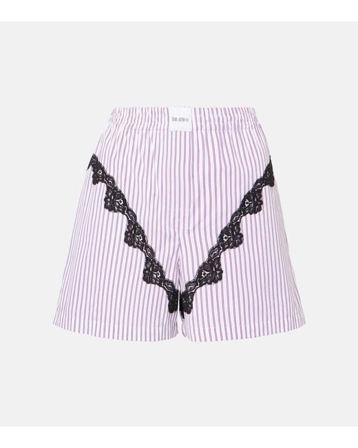 The Attico Purple Striped Lace-Trimmed Cotton Shorts