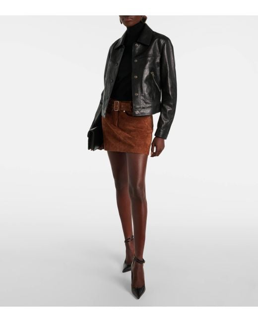 Tom Ford Brown Belted Suede Miniskirt