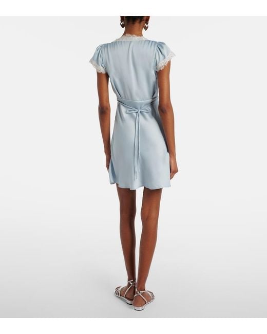 Faithfull The Brand Blue Verena Lace-Trimmed Satin Minidress