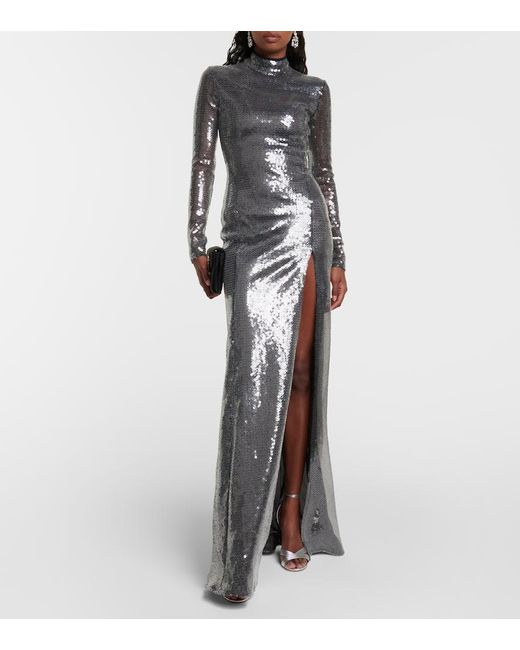 David Koma Black Sequined Mockneck Gown