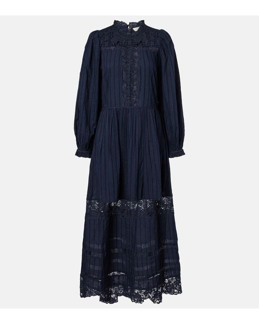 Ulla Johnson Blue Amelie Lace And Cotton Midi Dress
