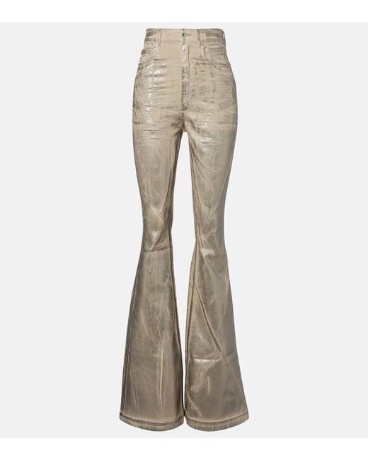 Rick Owens Natural Bolan Coated High-Rise Bootcut Jeans