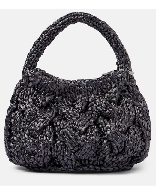 J.W. Anderson Black Tote Bag Cable Knit Small Aus Raffiabast