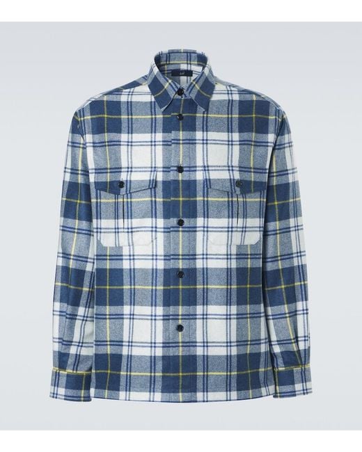 Dunhill Blue Plaid Cashmere Overshirt for men