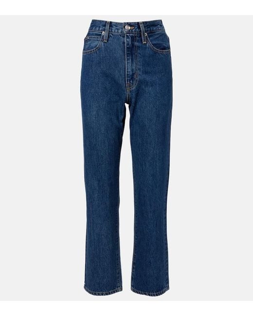 SLVRLAKE Denim Blue London Cropped High-Rise Straight Jeans
