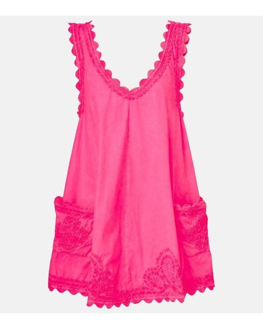 Juliet Dunn Pink Embroidered Cotton Poplin Minidress