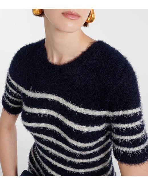 Khaite Blue Helen Striped Silk And Cashmere Midi Dress