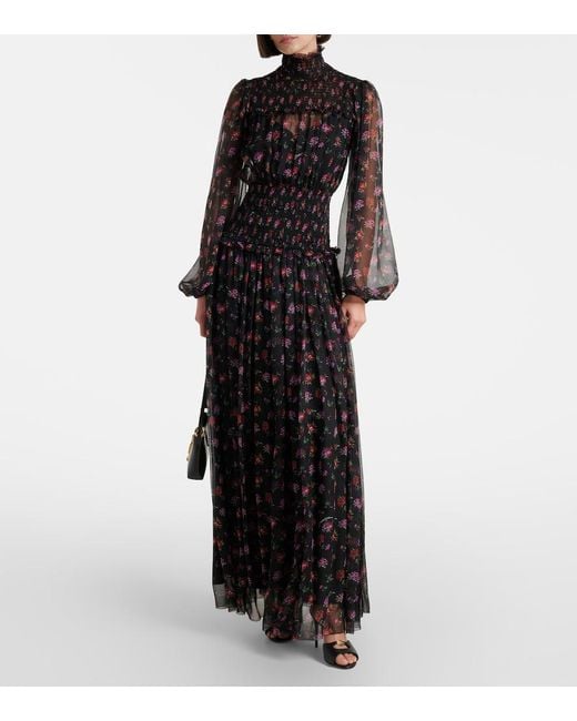 Dolce & Gabbana Black Floral Silk Chiffon Maxi Dress