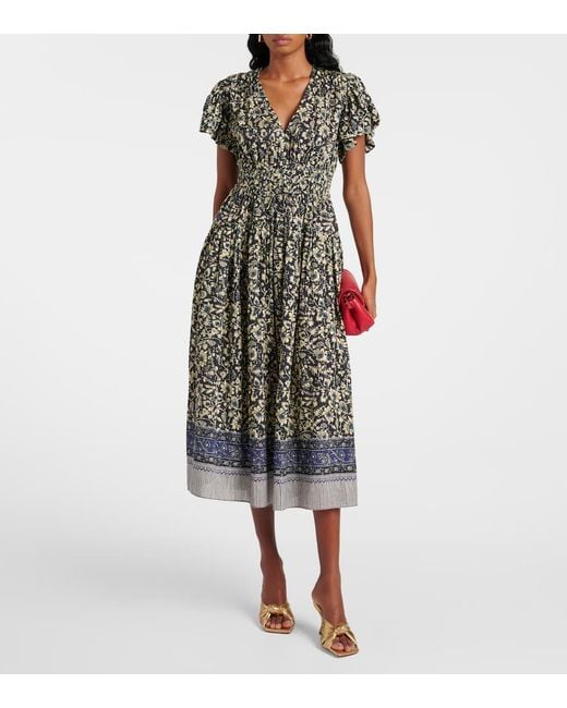Ulla Johnson Green Lyria Floral Cotton-Blend Midi Dress
