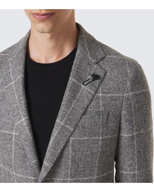 Lardini Gray Checked Alpaca And Wool-Blend Blazer for men
