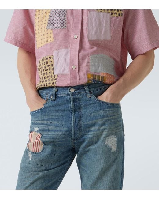 Junya Watanabe Blue X Levi's Patchwork Straight Jeans for men