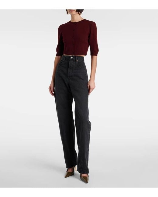 Jeans A Gamba Larga E Vita Alta di Saint Laurent in Black