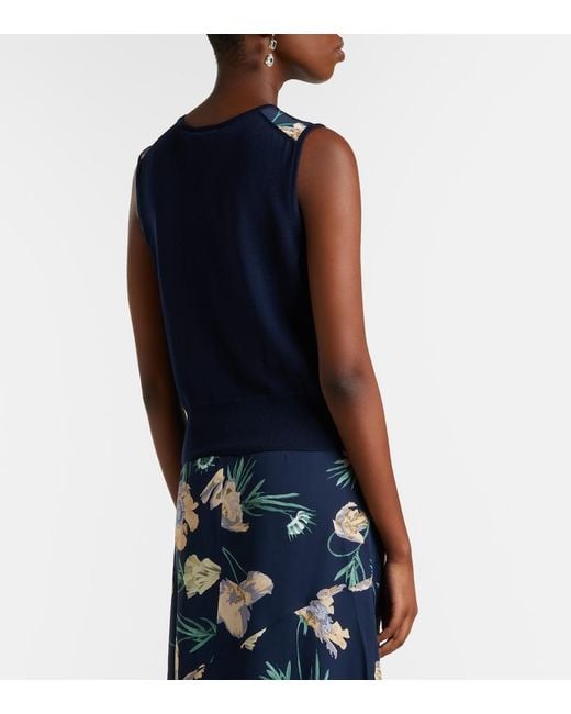 Erdem Blue Floral Wool Sweater Vest