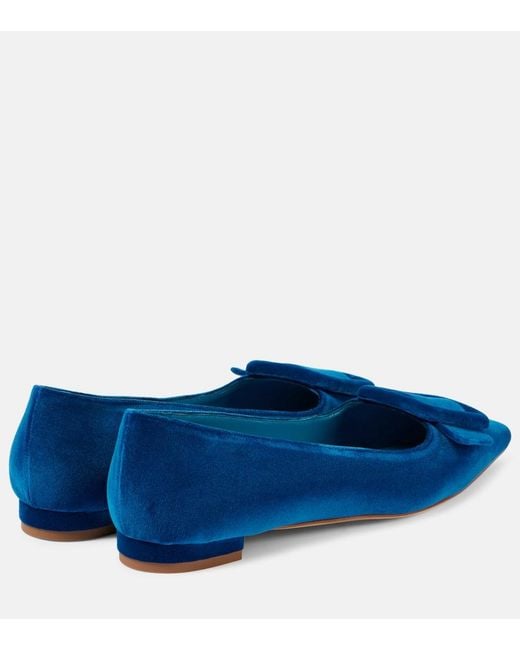 Manolo Blahnik Blue Maysale Velvet Ballet Flats