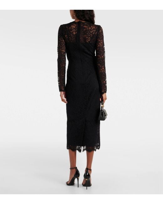 Dolce & Gabbana Black Floral Lace Midi Dress