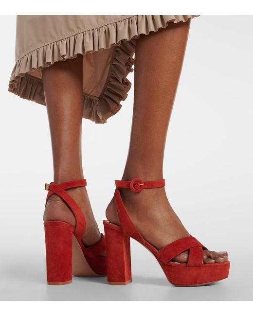 Gianvito Rossi Red Sabrina Suede Platform Sandals