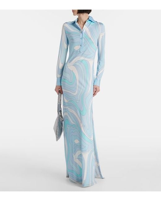 Emilio Pucci Blue Hemdblusenkleid Marmo