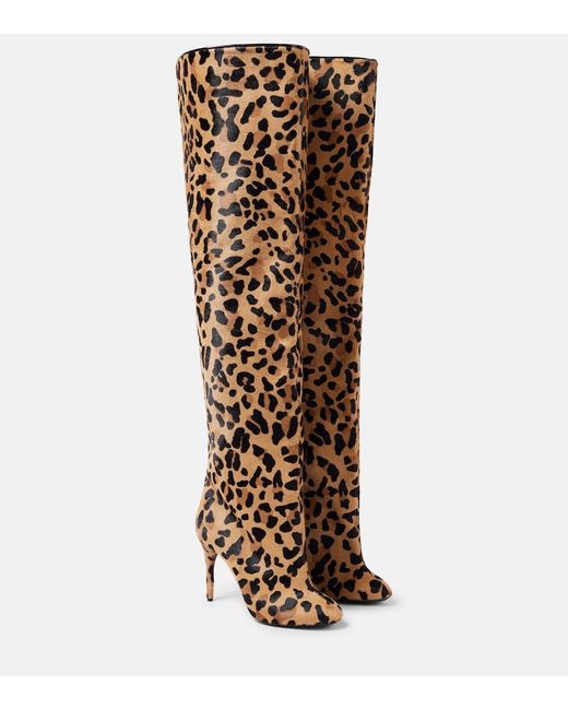 Alaïa Brown Overknees Aus Kalbshaar Mit Leopardenprint