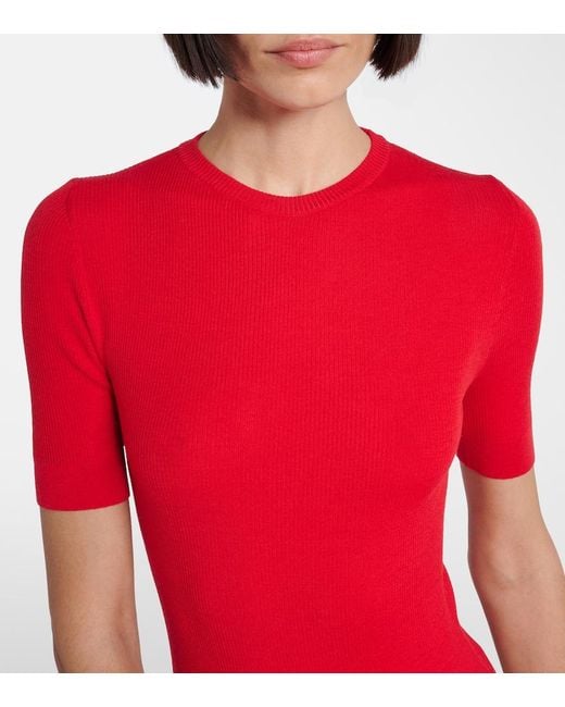 Khaite Red Celina Ribbed-Knit Wool-Blend Top