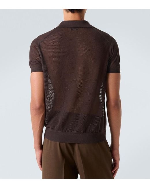 Tom Ford Brown Semi-Sheer Cotton And Silk Polo Shirt for men