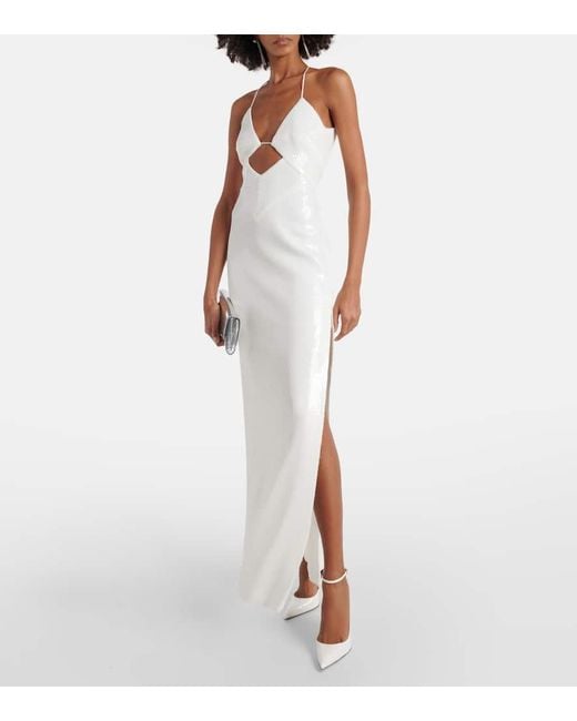 Galvan White Bridal Sequined Halterneck Gown