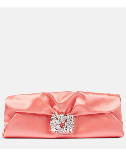 Roger Vivier Pink Clutch Efflorescence Aus Satin Mit Kristallen